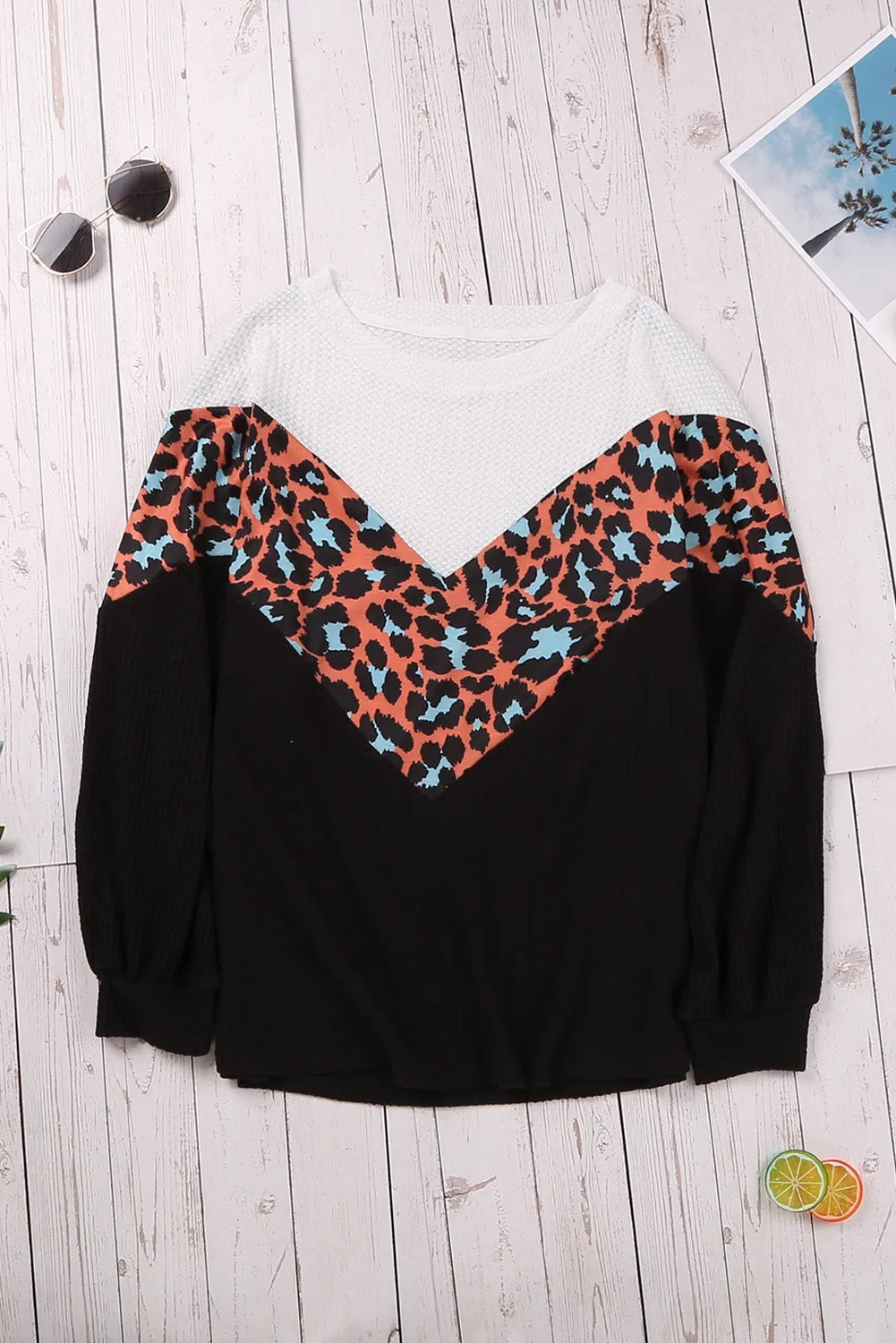 Colorblock Leopard Patchwork Knit Top