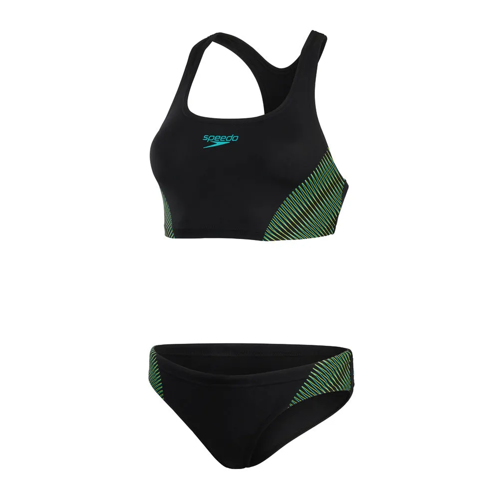 COSTUME BIKINI SPEEDO 2 PEZZI DONNA FASCIA PISCINA NUOTO NERO VERDE