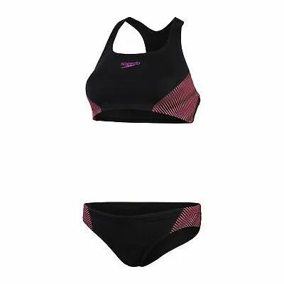 COSTUME BIKINI SPEEDO 2 PEZZI DONNA FASCIA PISCINA NUOTO NERO VIOLA