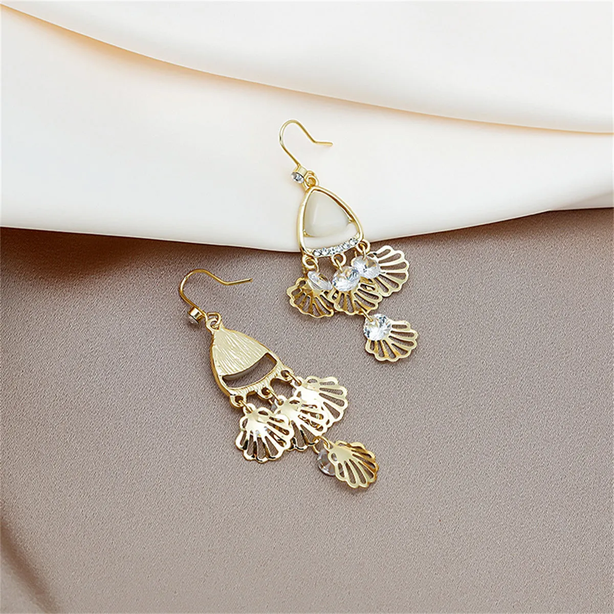 Cubic Zirconia & Cat's Eye 18K Gold-Plated Fan Patchwork Drop Earrings