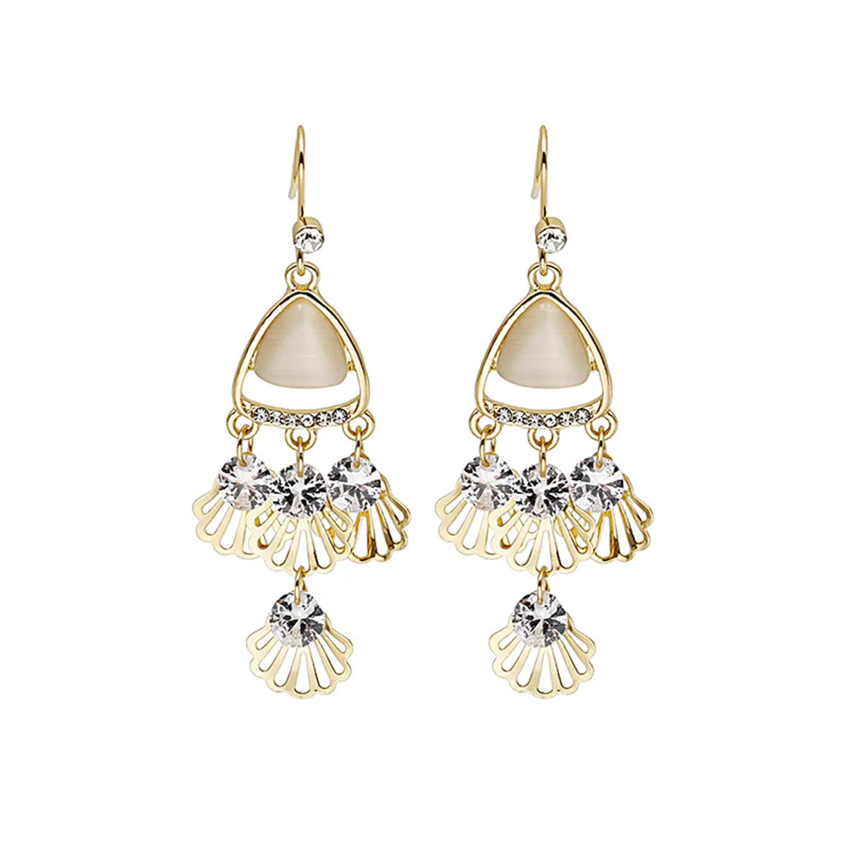 Cubic Zirconia & Cat's Eye 18K Gold-Plated Fan Patchwork Drop Earrings