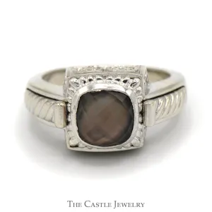 Cushion Fantasy Cut Mystic Topaz Ring with Ornate Detail in 14k White Gold