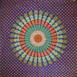 Dark Blue Peacock Dance Mandala Tapestry