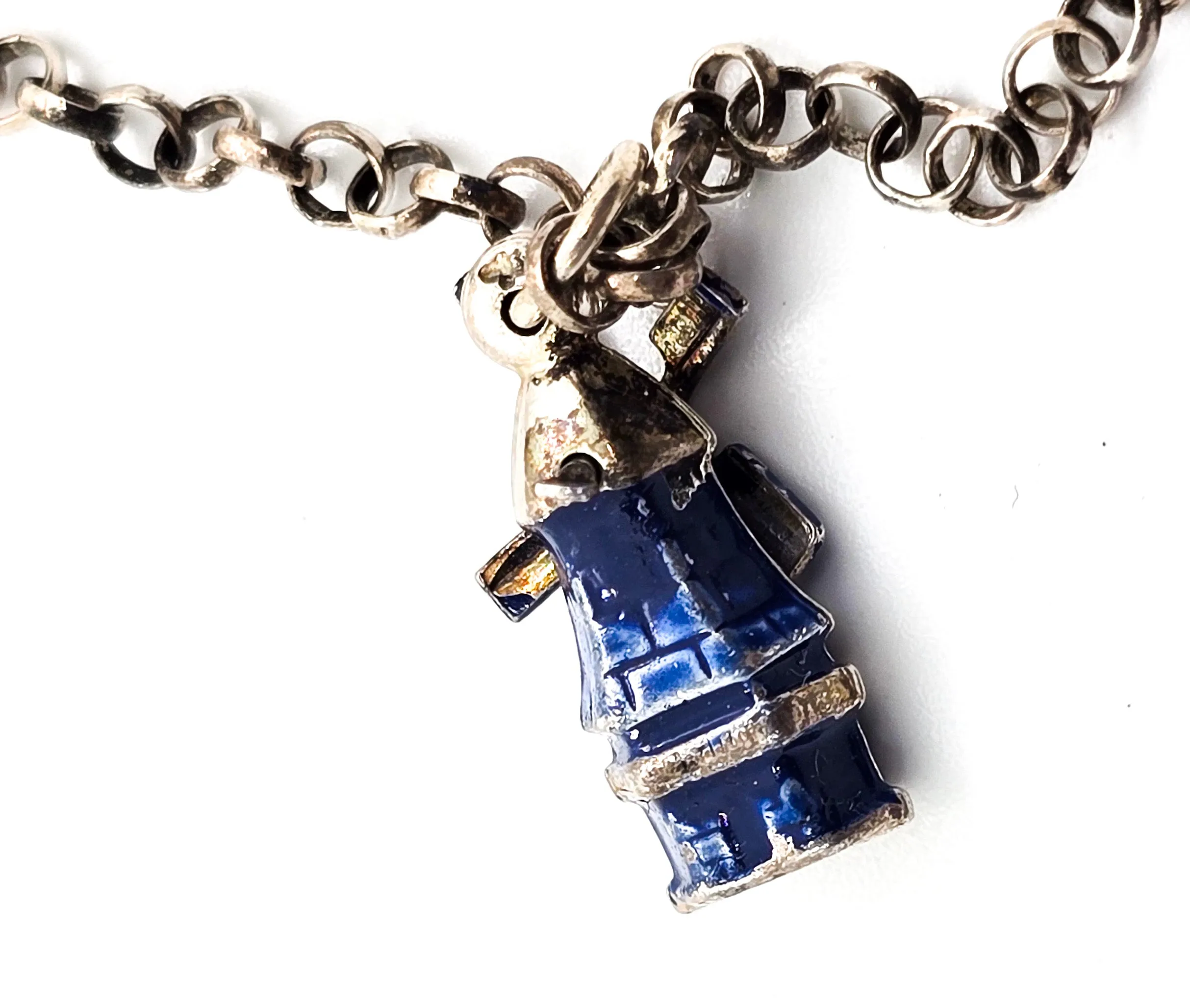 Delft Blue enamel Dutch windmill shoe and charm vintage sterling silver bracelet 835