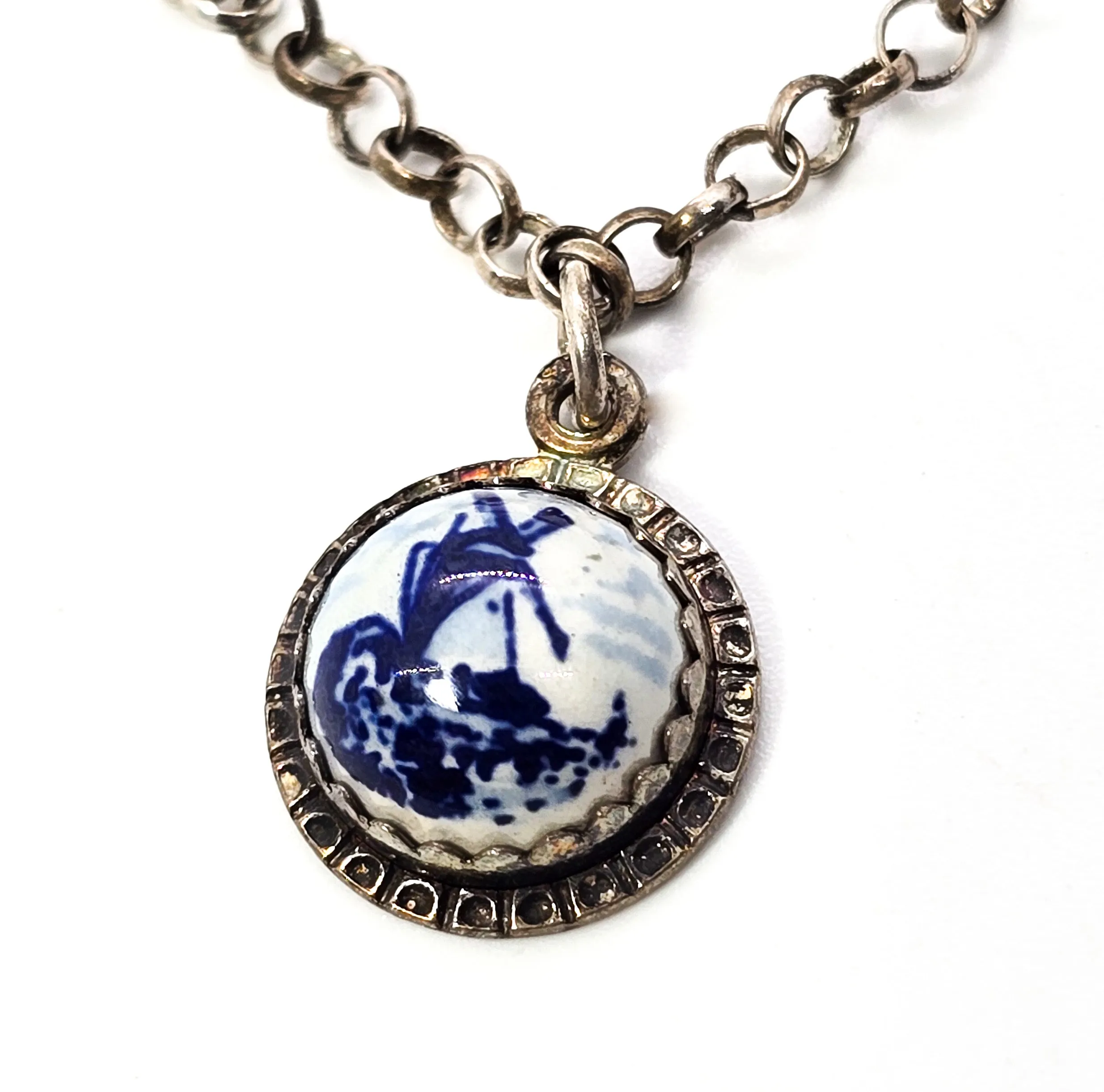 Delft Blue enamel Dutch windmill shoe and charm vintage sterling silver bracelet 835