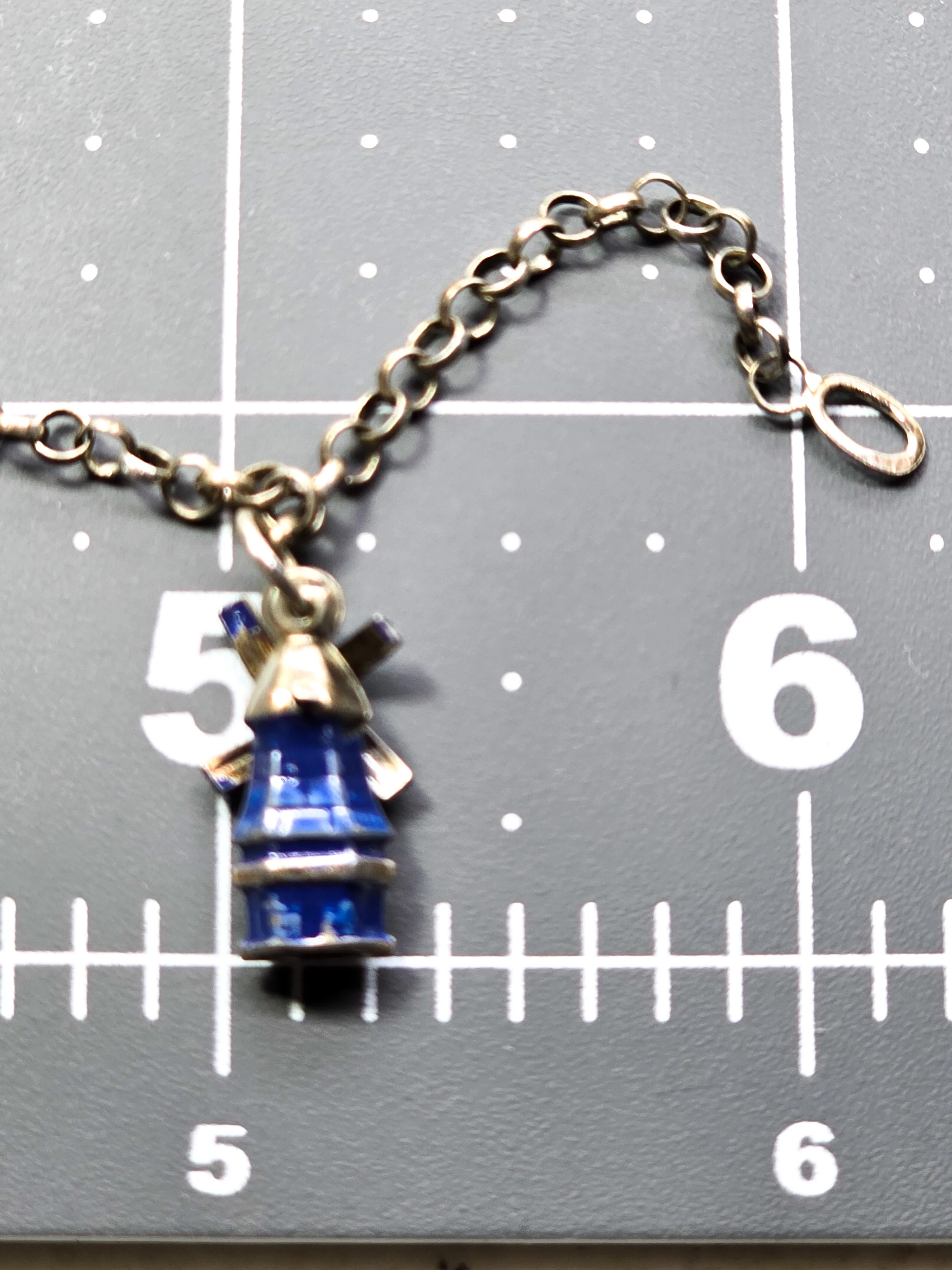 Delft Blue enamel Dutch windmill shoe and charm vintage sterling silver bracelet 835