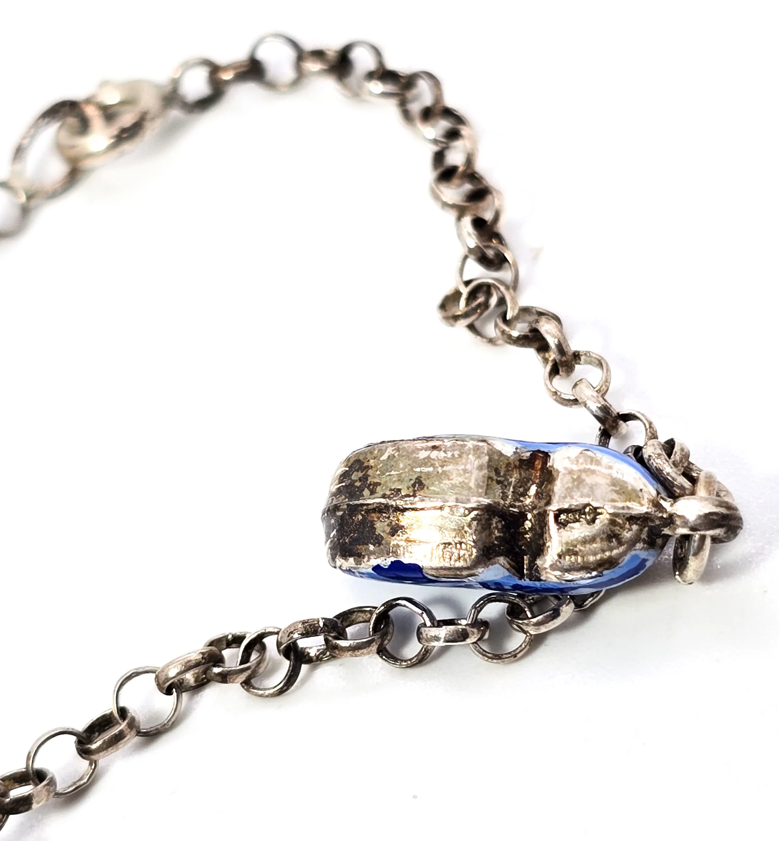 Delft Blue enamel Dutch windmill shoe and charm vintage sterling silver bracelet 835