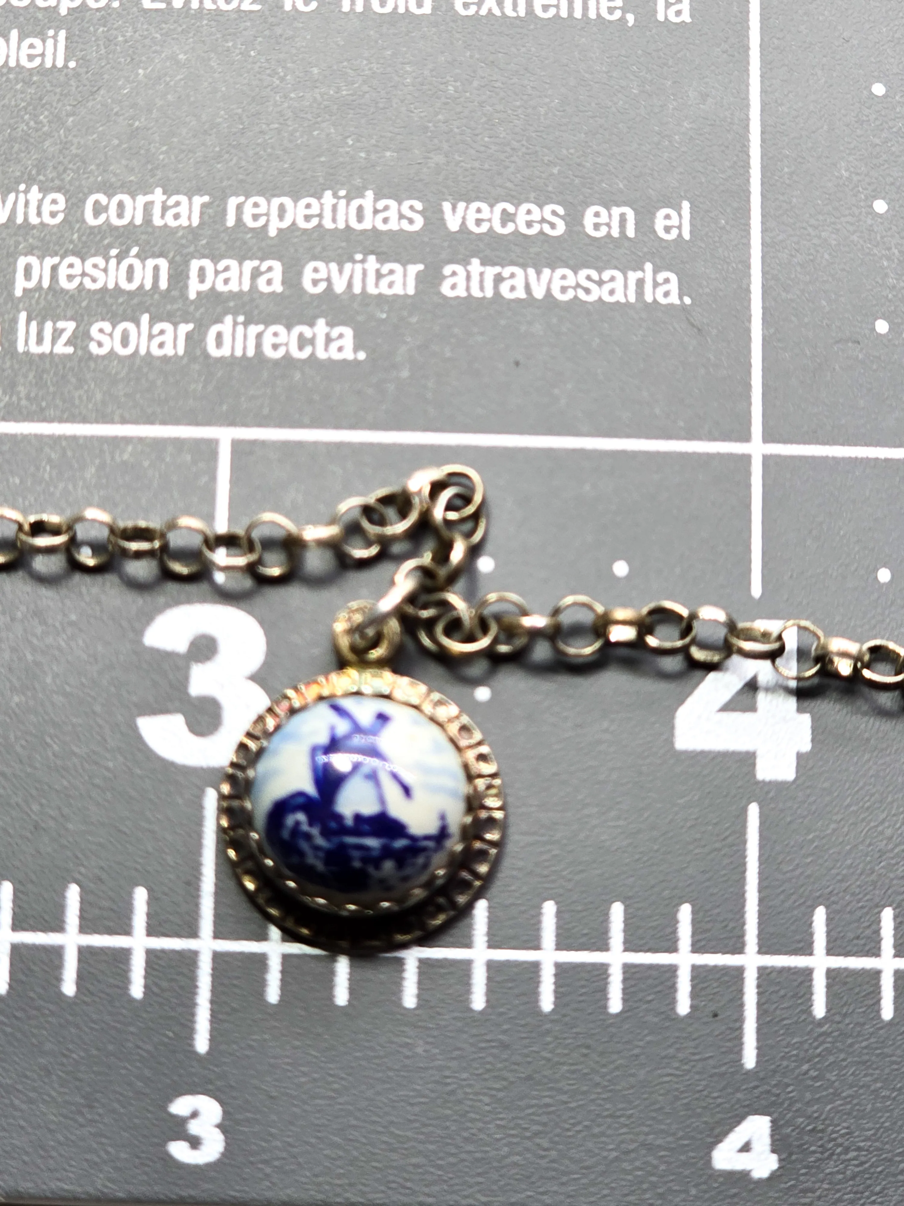 Delft Blue enamel Dutch windmill shoe and charm vintage sterling silver bracelet 835