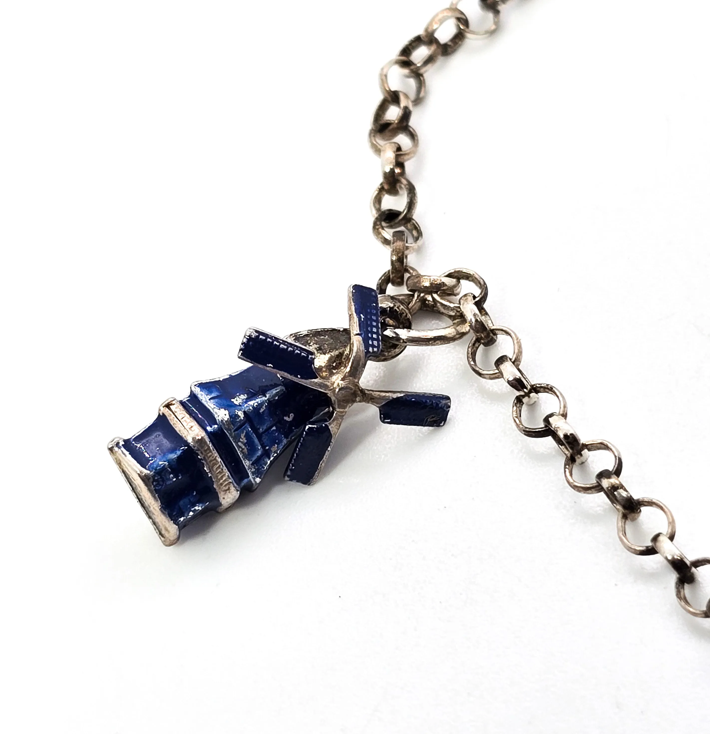 Delft Blue enamel Dutch windmill shoe and charm vintage sterling silver bracelet 835