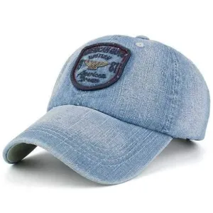 Denim Letters Badge Patchwork Baseball Hat - Cadetblue