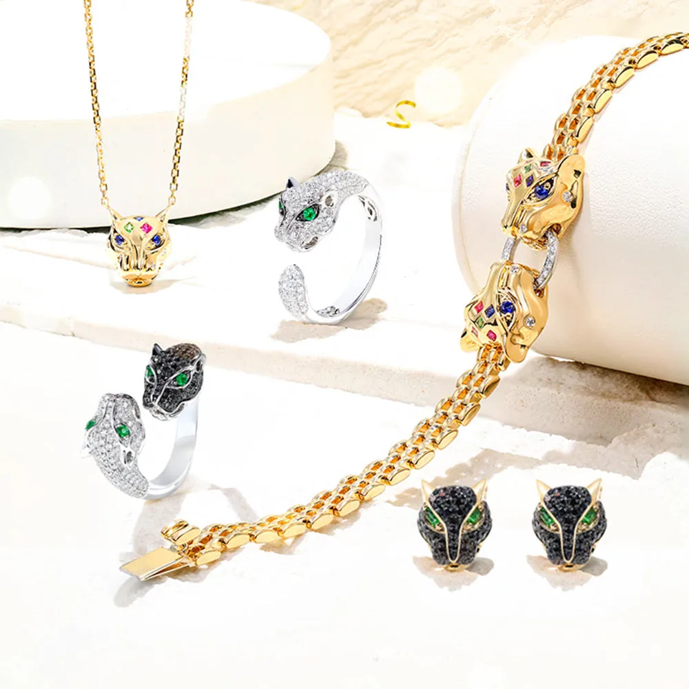 Diamond Panther Wrap Open Ring