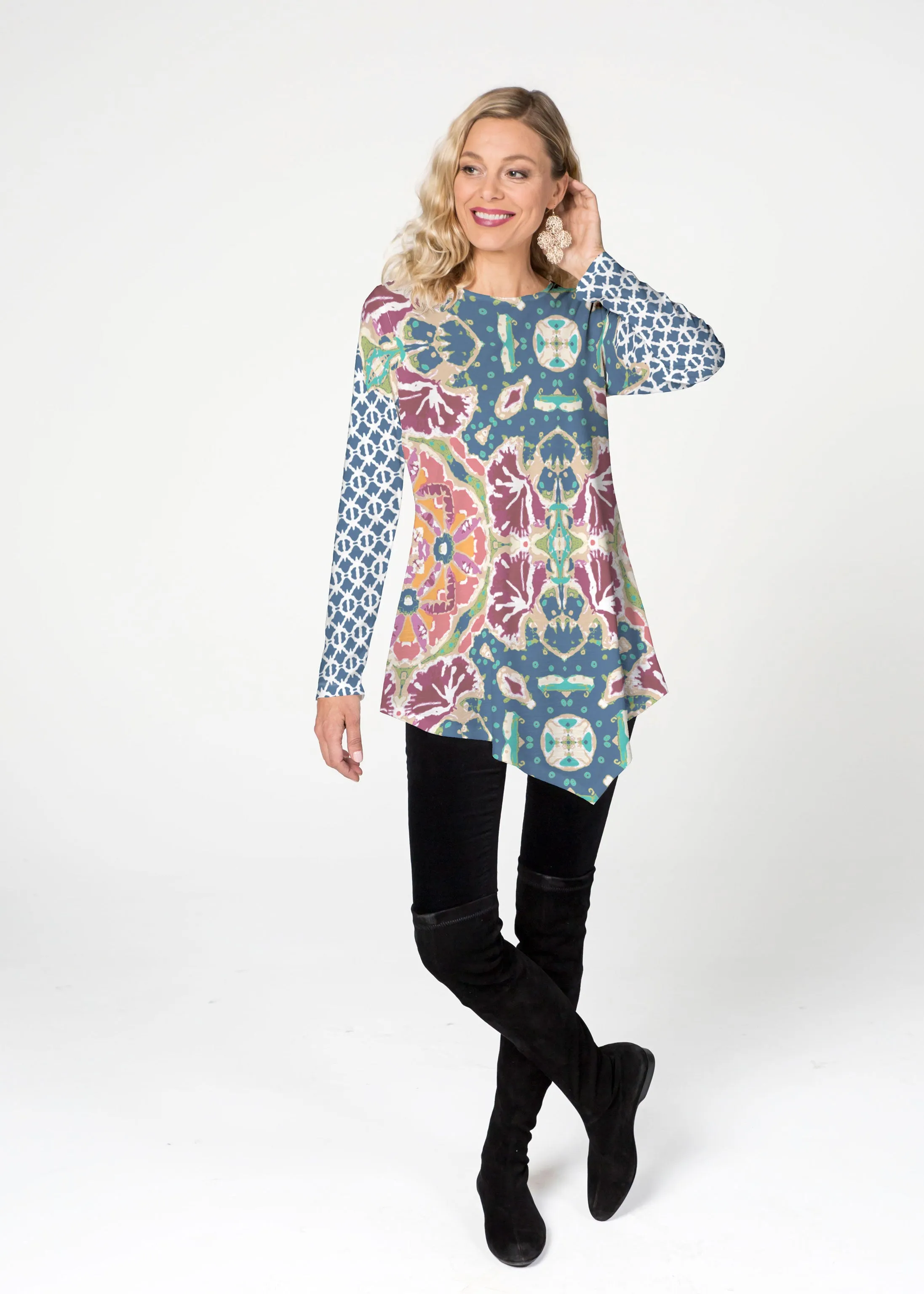 Eden Navy (2815) ~ Asymmetrical French Terry Tunic