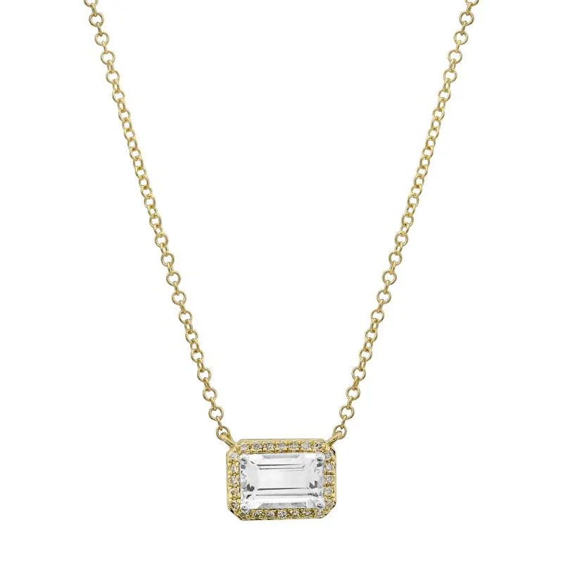 EMERALD CUT TOPAZ WITH DIAMOND NECKLACE