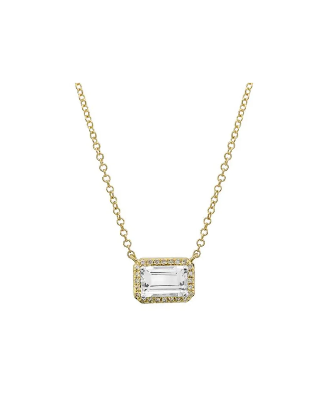 EMERALD CUT TOPAZ WITH DIAMOND NECKLACE