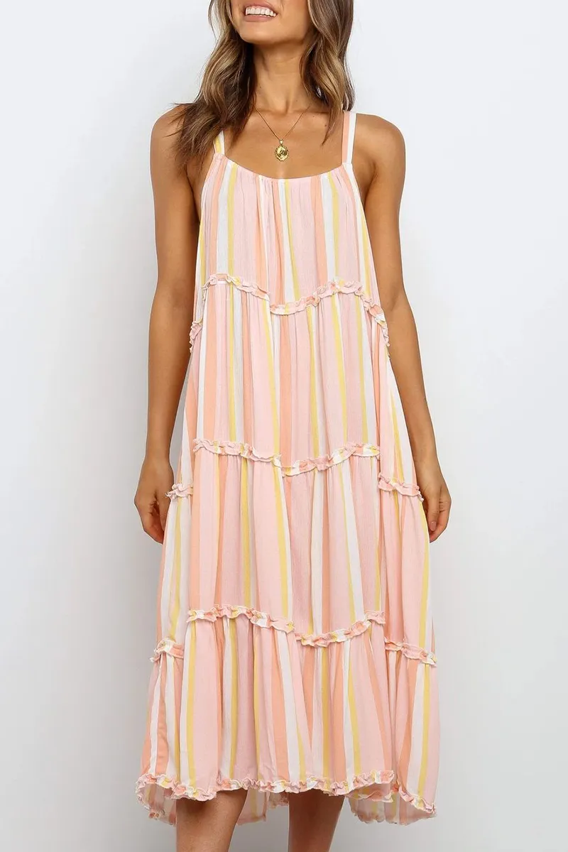 Fashion Patchwork Stringy Selvedge U Neck Dresses