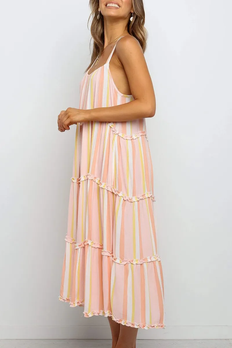 Fashion Patchwork Stringy Selvedge U Neck Dresses