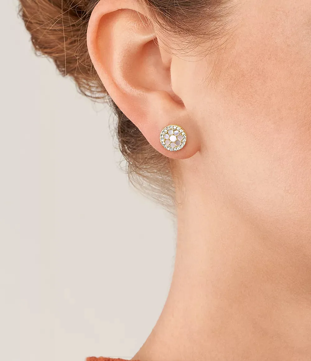 Fossil Mosaic White Mother of Pearl Stud Earrings