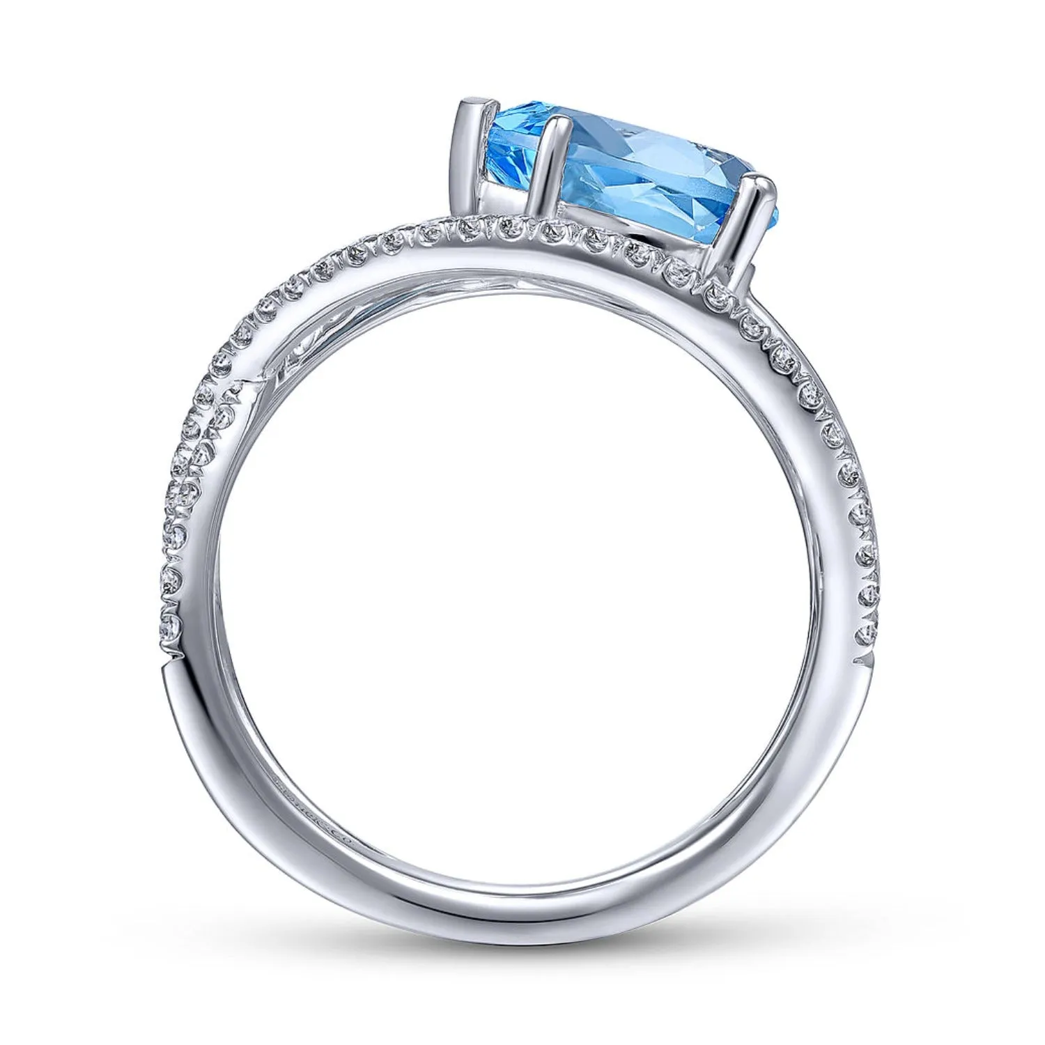 Gabriel & Co. Pear Cut Blue Topaz Multi-Layer Diamond Ring