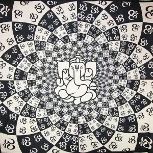 Ganesha On A Lotus & Om Mandala Tapestry