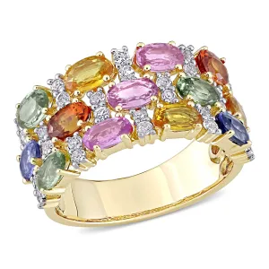 Gemstone Mosaic Eternity Band 14K Yellow Gold Ring
