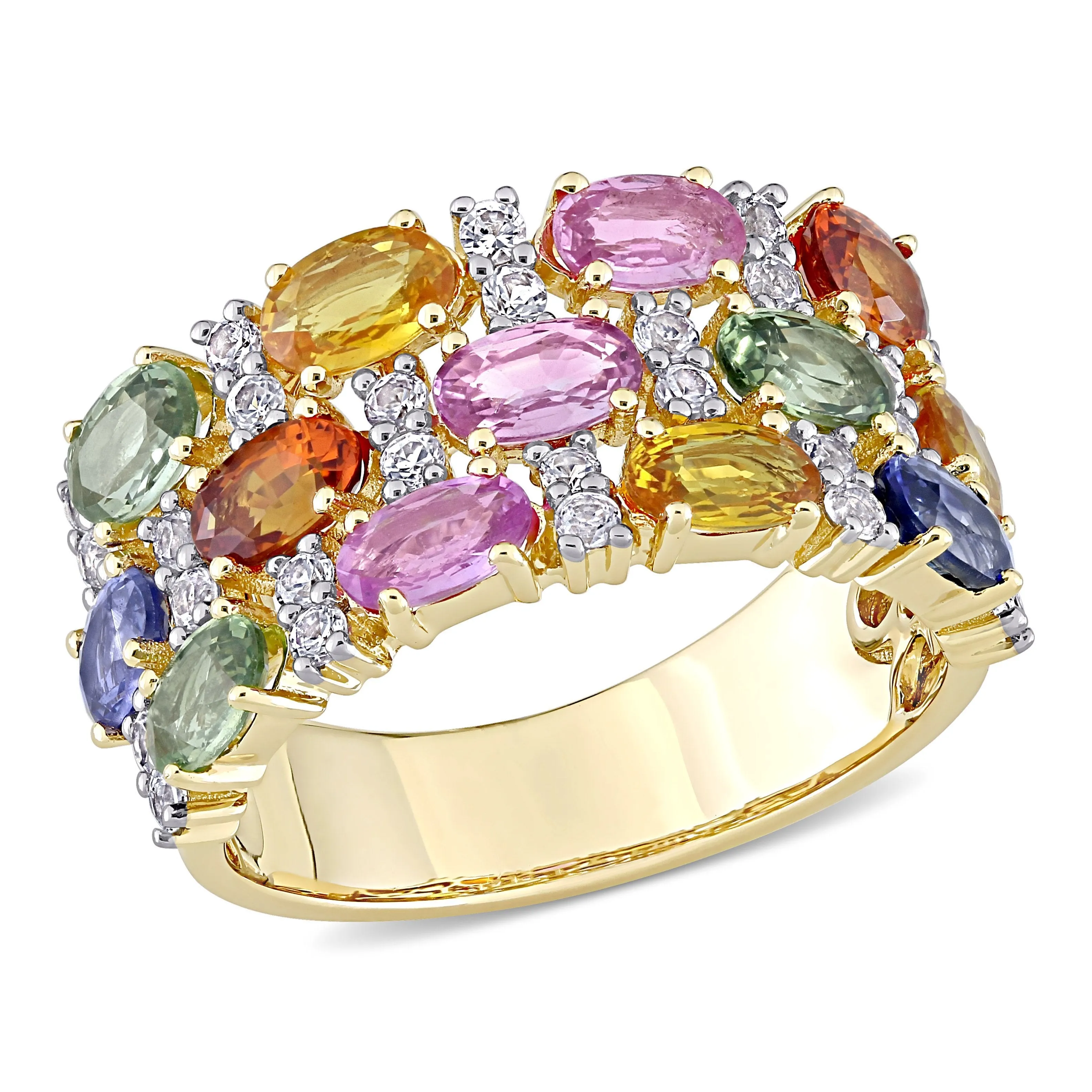 Gemstone Mosaic Eternity Band 14K Yellow Gold Ring