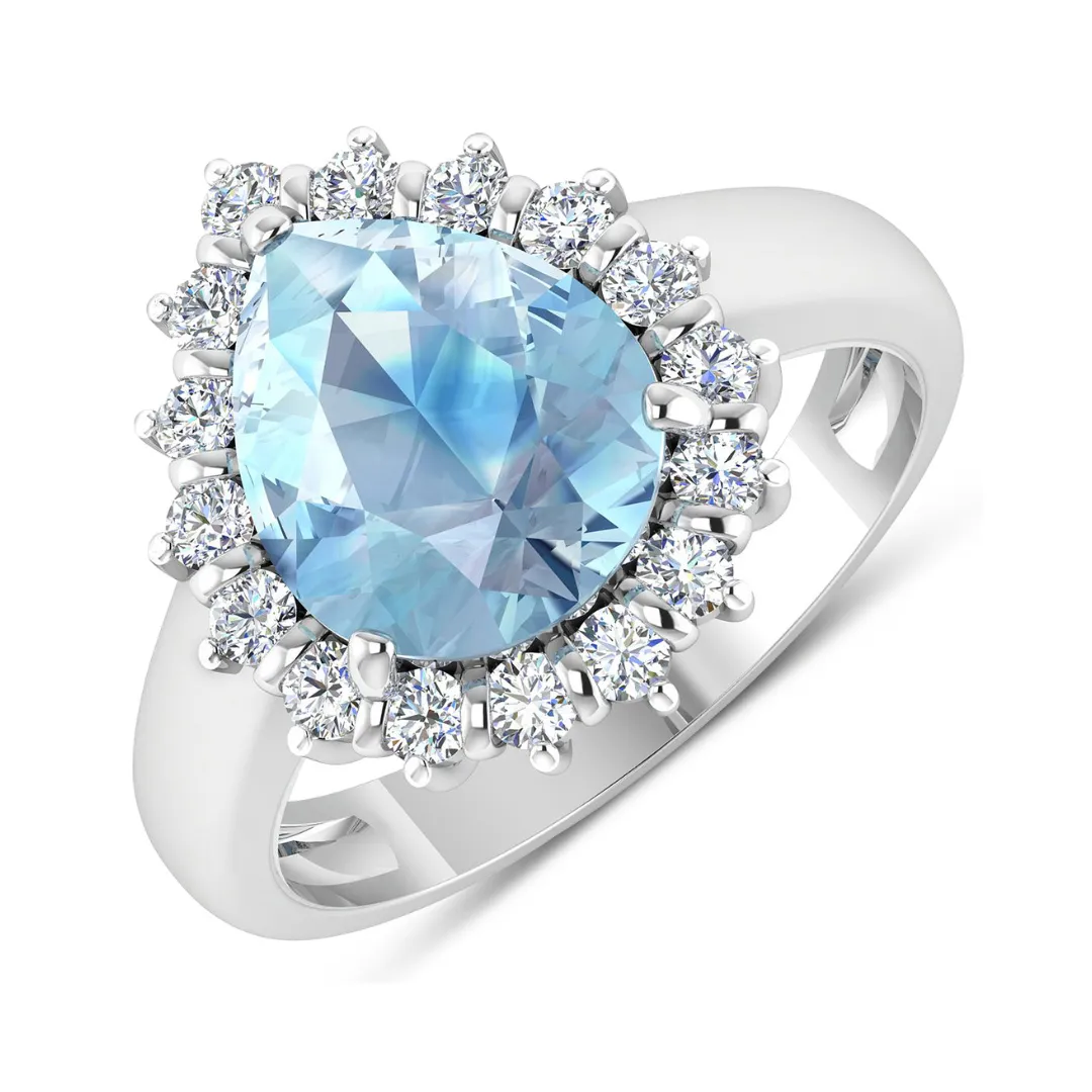 Genuine Diamond Aquamarine Teardrop Engagement Ring