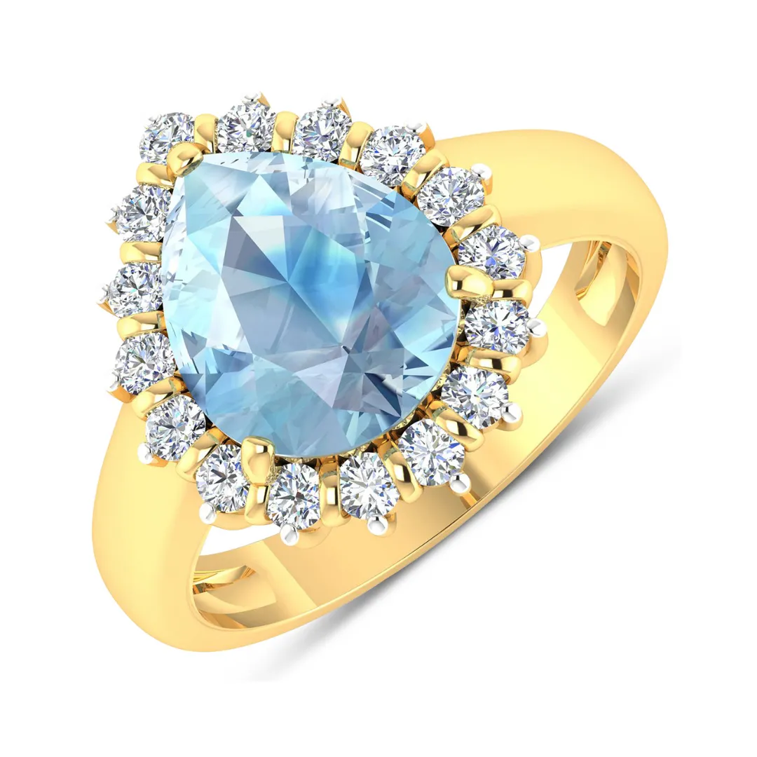 Genuine Diamond Aquamarine Teardrop Engagement Ring
