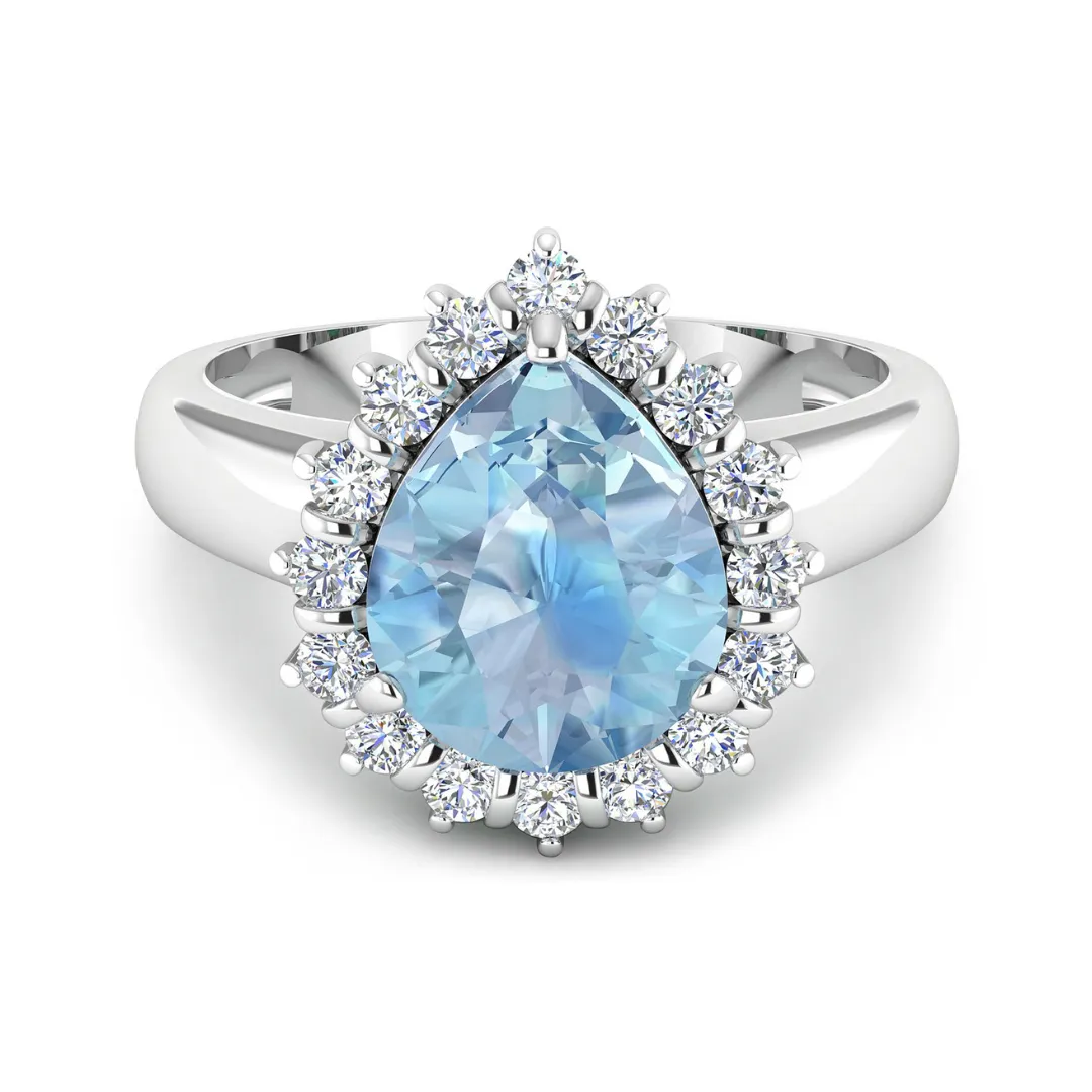 Genuine Diamond Aquamarine Teardrop Engagement Ring