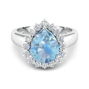 Genuine Diamond Aquamarine Teardrop Engagement Ring