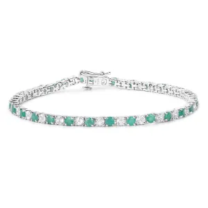 Genuine Emerald and White Topaz Tennis Bracelet
