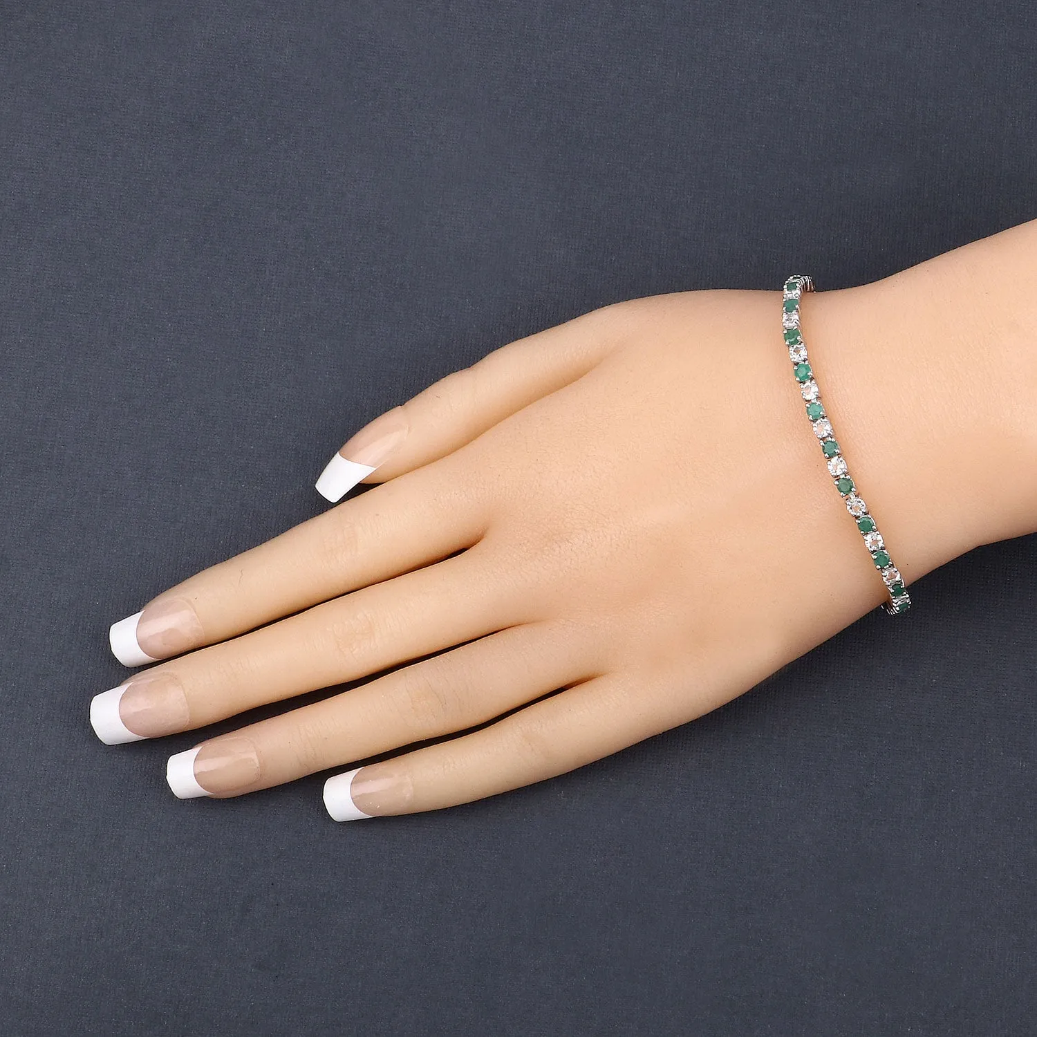 Genuine Emerald and White Topaz Tennis Bracelet