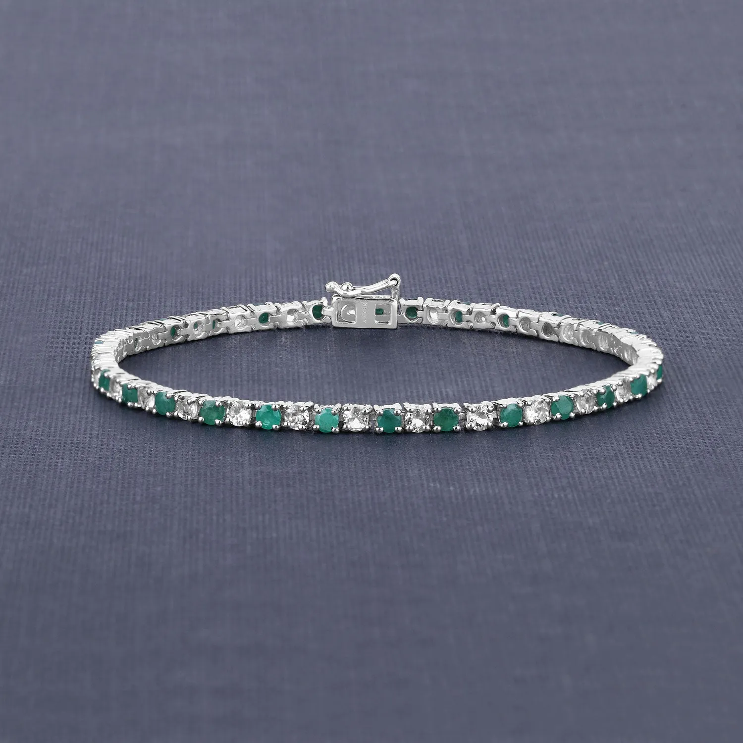 Genuine Emerald and White Topaz Tennis Bracelet