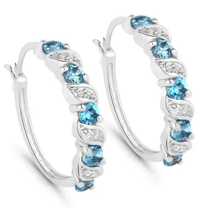 Genuine London Blue Topaz Hoop Earrings