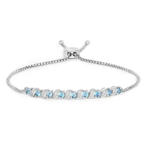 Genuine Swiss Blue Topaz and White Topaz Bolo Bracelet