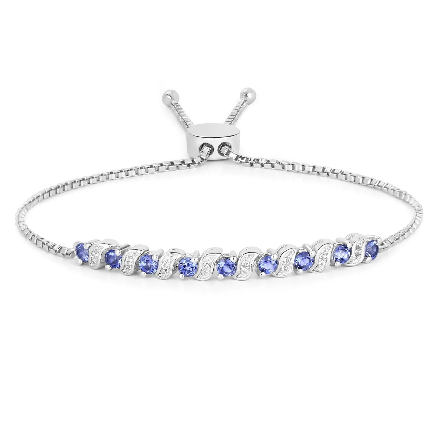 Genuine Tanzanite and White Topaz Bolo Bracelet