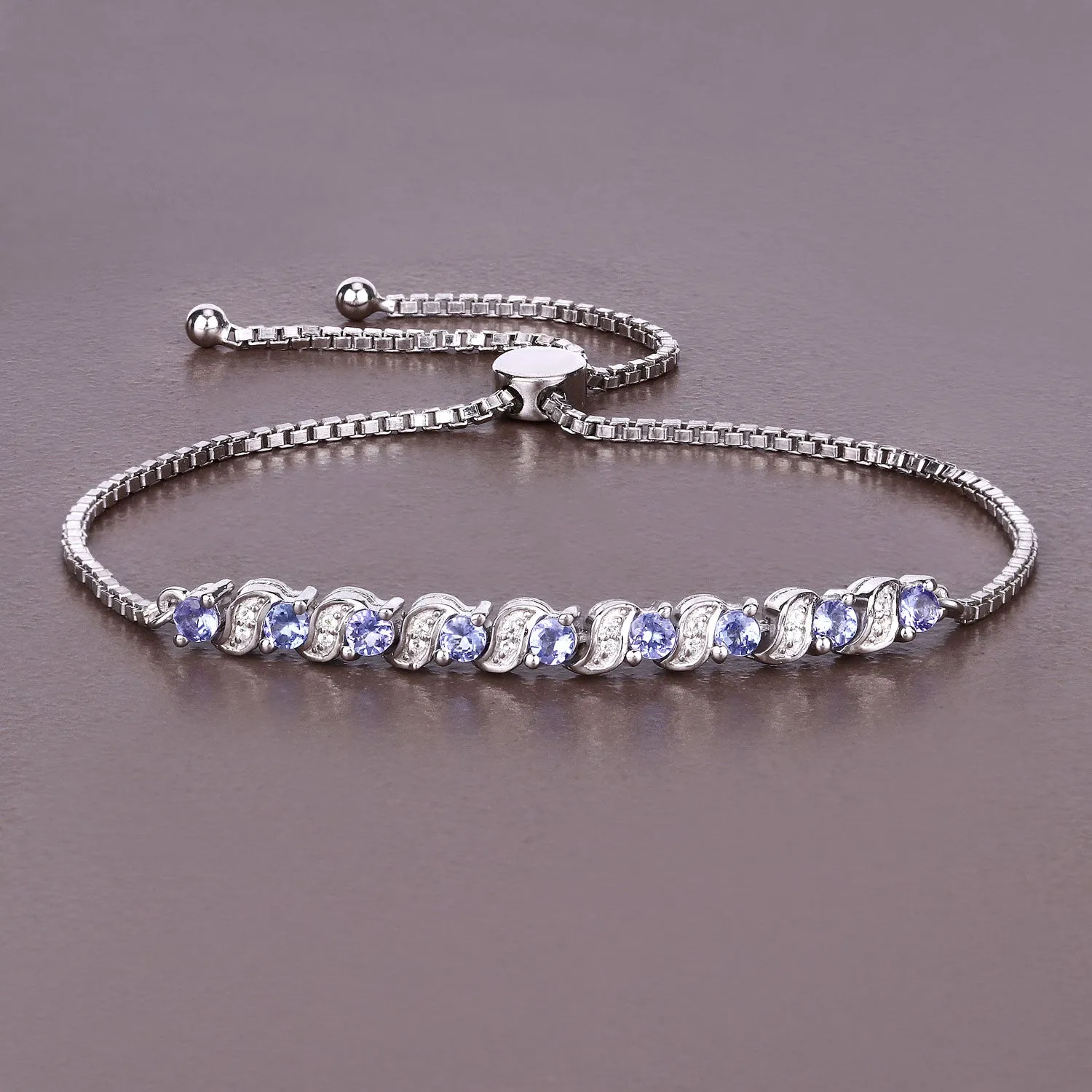 Genuine Tanzanite and White Topaz Bolo Bracelet