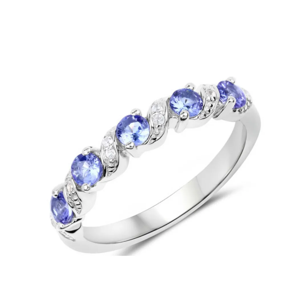 Genuine Violet Tanzanite 5 Stone Ring