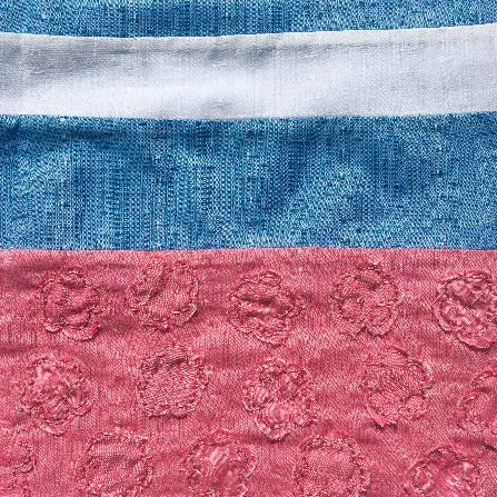 Girls Pink, Blue and White Color Block Skirt with Floral Stitched Patchwork Pattern