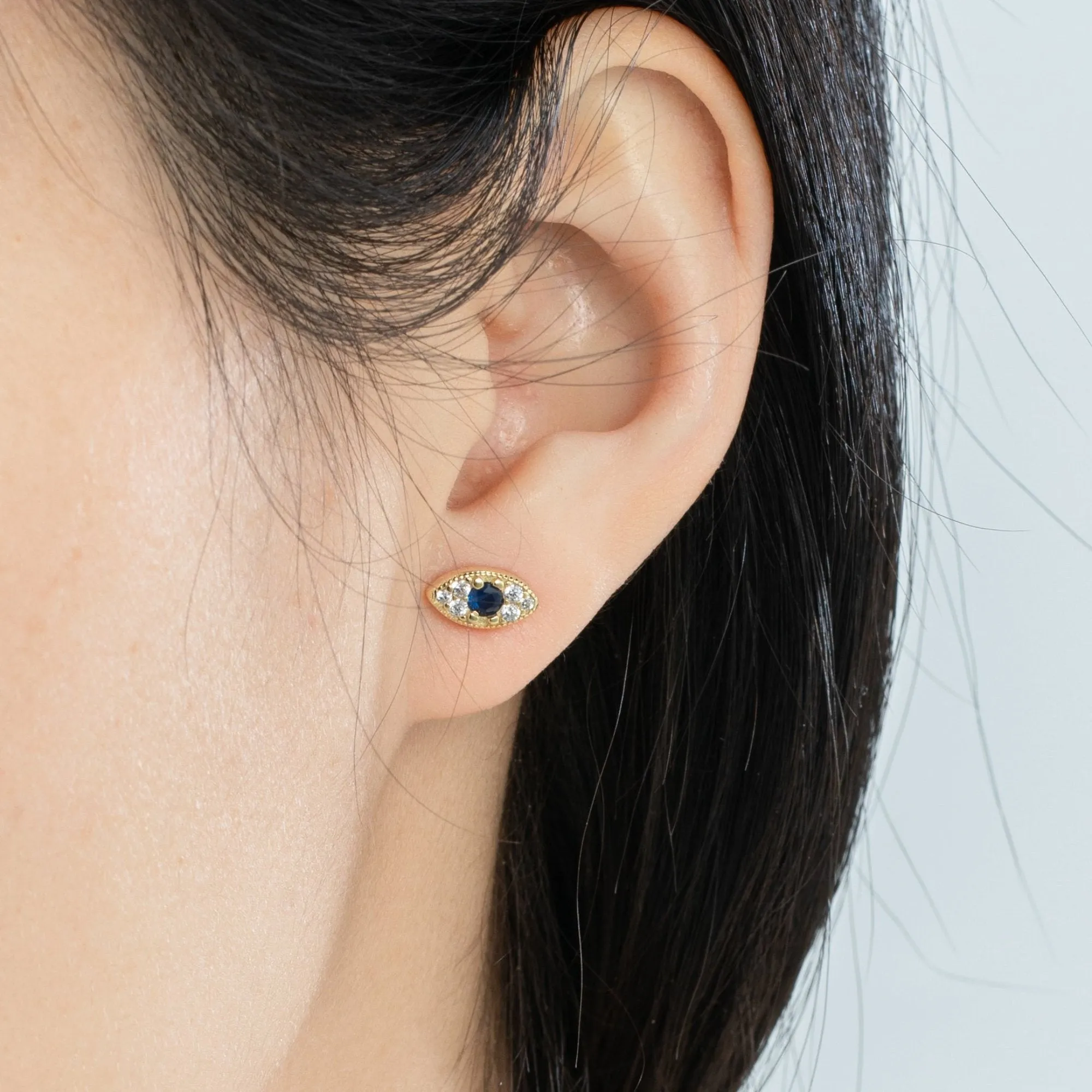 Gold Dainty Evil Eye Crystal Pave Stud Earrings