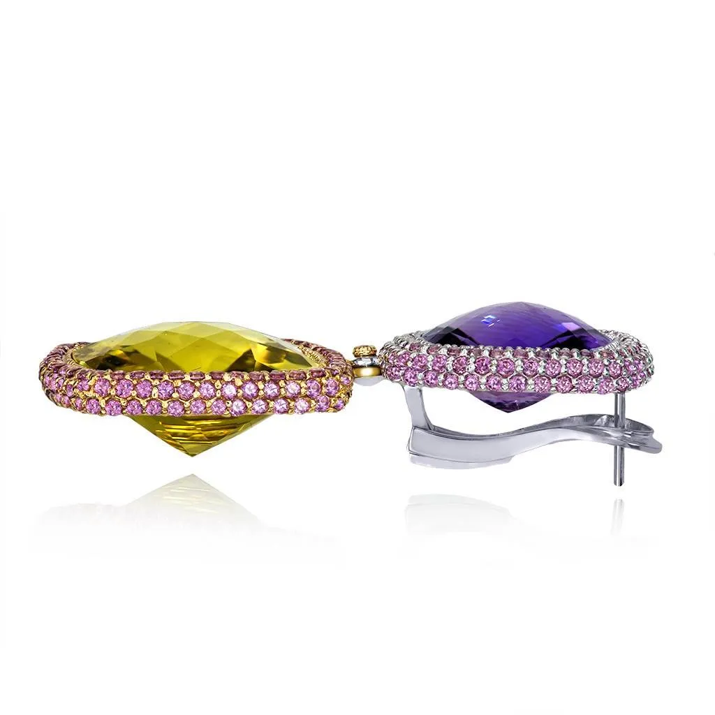 Gold Royal Drop Earrings with Amethyst & Lemon Citrine