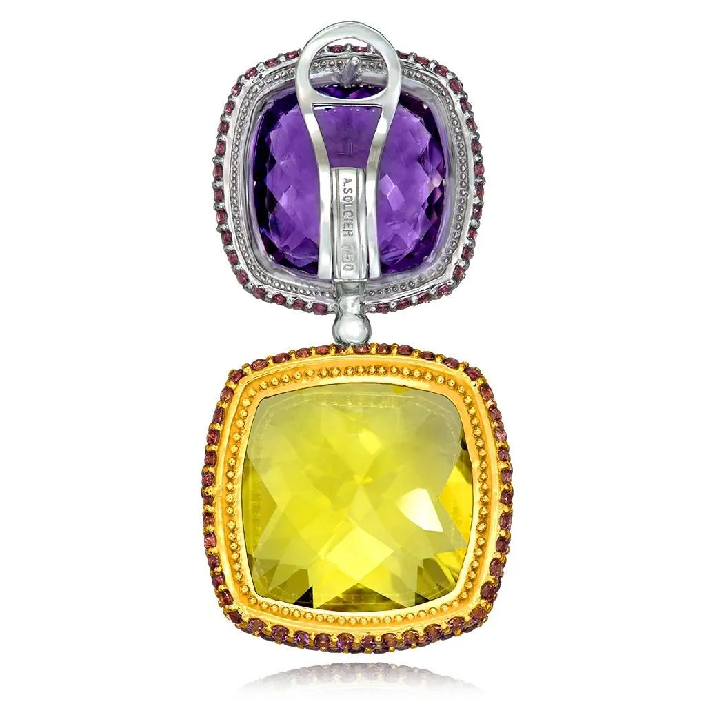 Gold Royal Drop Earrings with Amethyst & Lemon Citrine