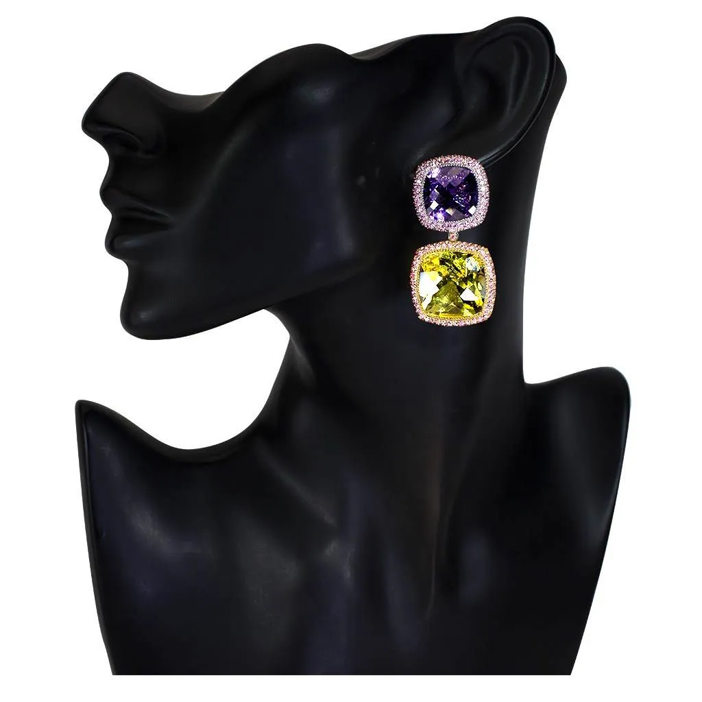 Gold Royal Drop Earrings with Amethyst & Lemon Citrine