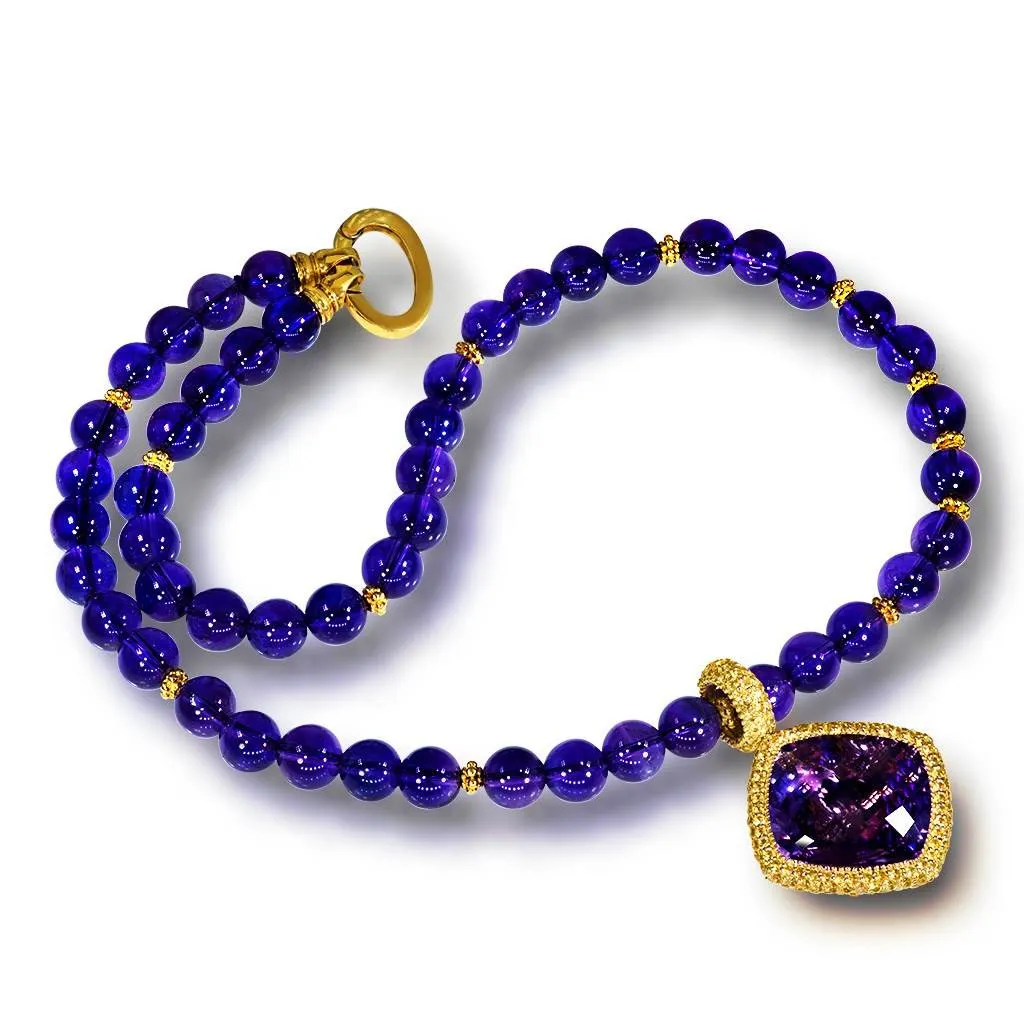 Gold Royal Pendant/Necklace with Amethyst & Sapphires