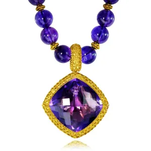 Gold Royal Pendant/Necklace with Amethyst & Sapphires