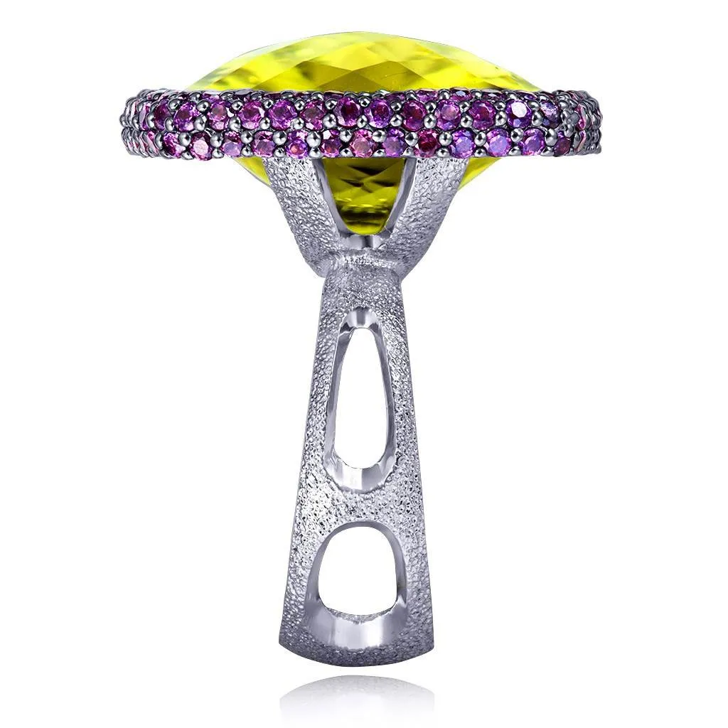 Gold Royal Ring with Lemon Citrine & Rhodolite Garnet