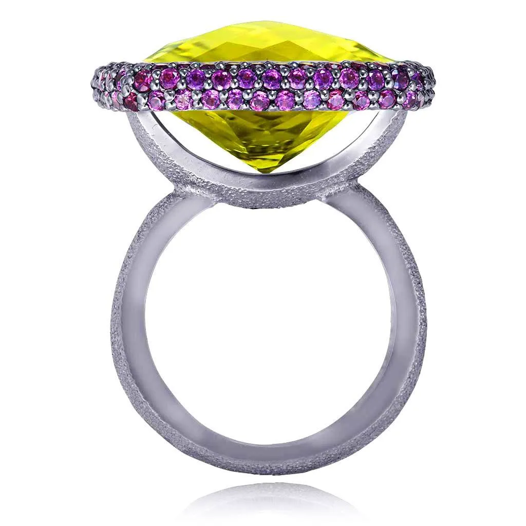 Gold Royal Ring with Lemon Citrine & Rhodolite Garnet