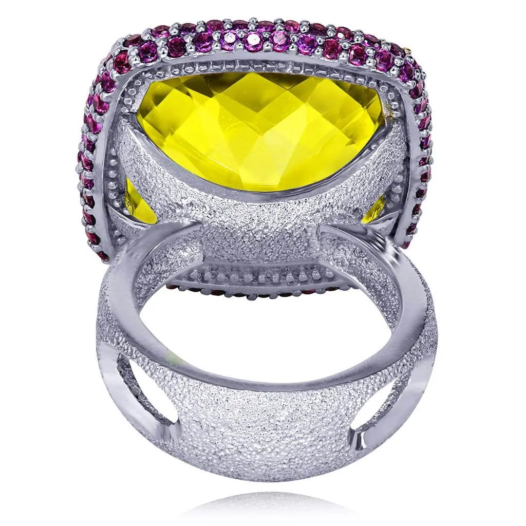 Gold Royal Ring with Lemon Citrine & Rhodolite Garnet
