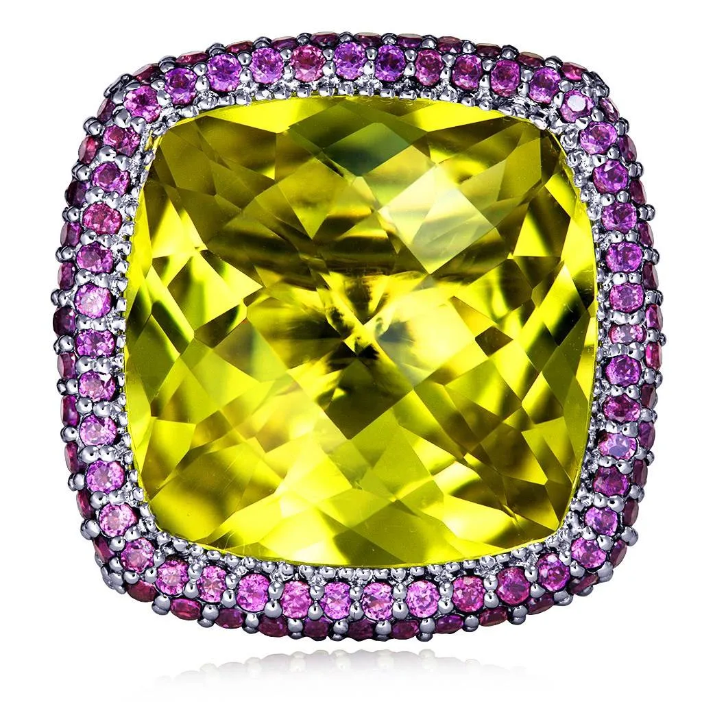 Gold Royal Ring with Lemon Citrine & Rhodolite Garnet