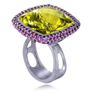 Gold Royal Ring with Lemon Citrine & Rhodolite Garnet