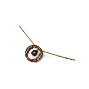 Gorgeous 14K Yellow Gold Black Pearl Orange Citrine Topaz Pendant Necklace